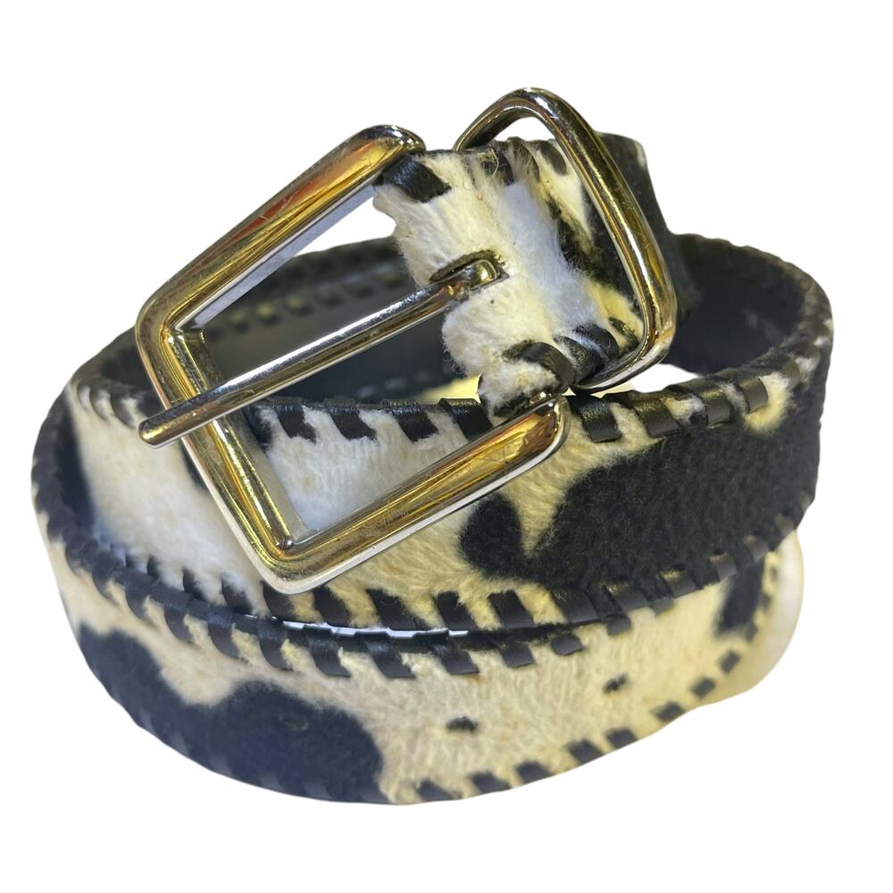 Kids Cow Print Faux Fur Western Belt Size M/L Black White 37” Animal Print